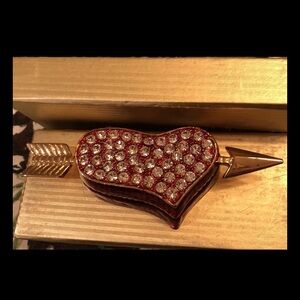 Anthropologie Heart Arrow Porcelain Trinket Box Swarovski Crystal Red & Gold $40